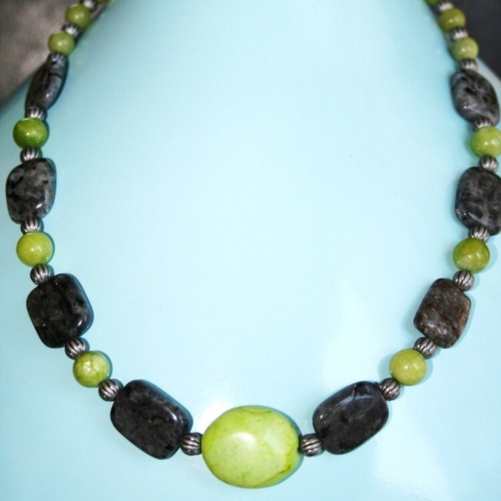 Hand made Semi-precious stones Lime green Chalk Turquoise Labradorite necklace
